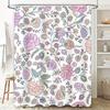 Pink Floral Shower Curtain Set for Bathrooms Decor Bathroom Shower Curtains Waterproof Washable Flower Print Home Decor Gift Siz