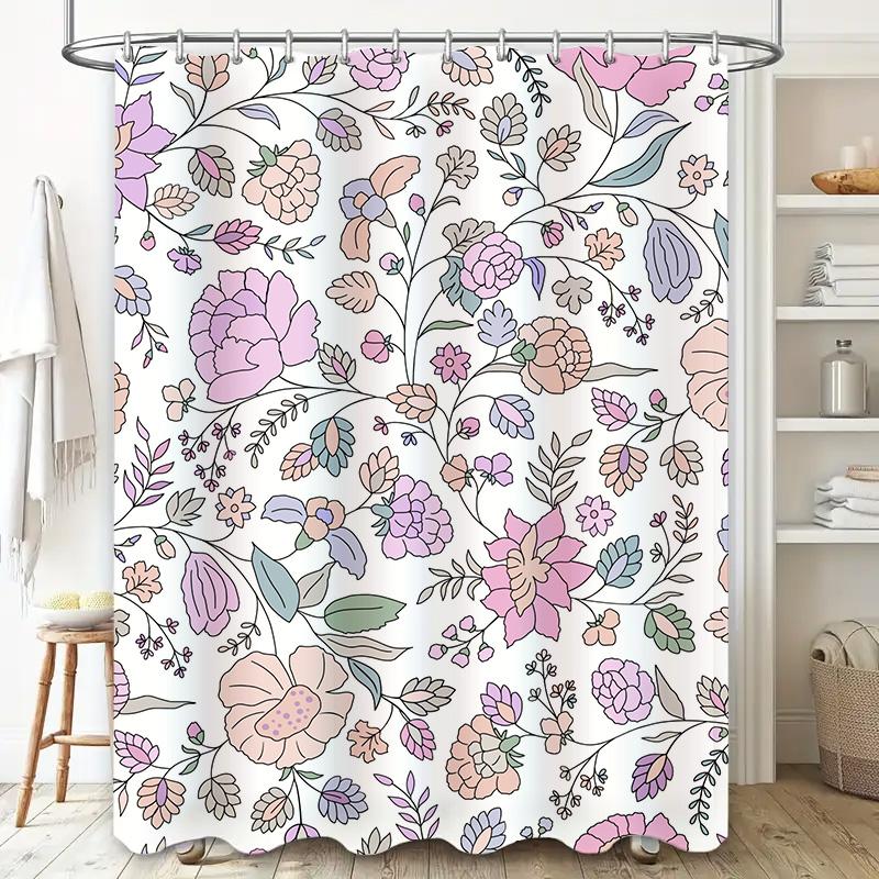 Pink Floral Shower Curtain Set for Bathrooms Decor Bathroom Shower Curtains Waterproof Washable Flower Print Home Decor Gift Siz