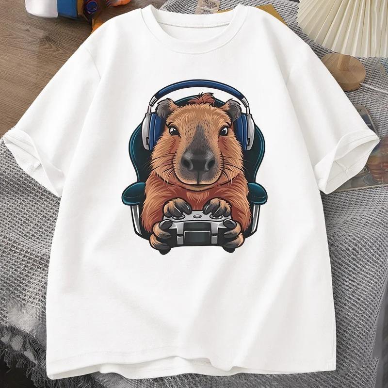 Gamer Capybara Shirt Capybara Tank Top Graphic Cute Rodent Tshirt Funny Animal Gaming with Controller Unique Graphic Tshirts