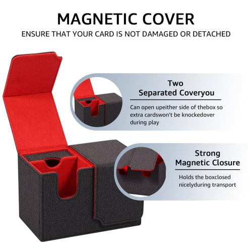 Powanfity Deck Case, Trading Card Case, Deck Box, Storage Box with Dice and Damage Counter Holder, Magnetic, Leather, Fits Approximately 200 Cards, Co