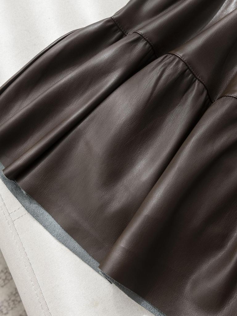 Women's High Waist PU Leather A-line Skirt – Slimming and Fluffy, Elastic Waist, Autumn 2025 Edition