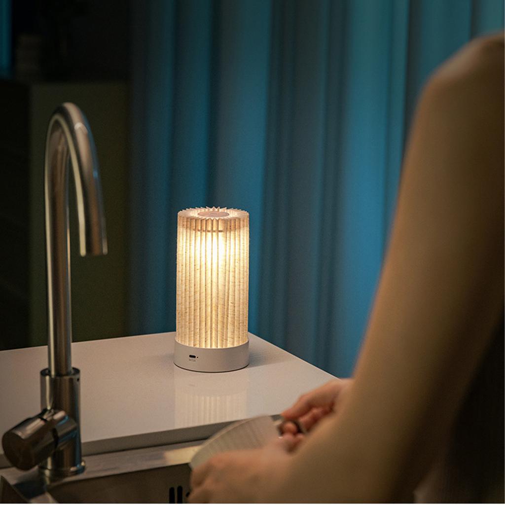 Pleated Shade Table Lamp in Warm Light Button Control for Bedrooms Offices and Living Rooms