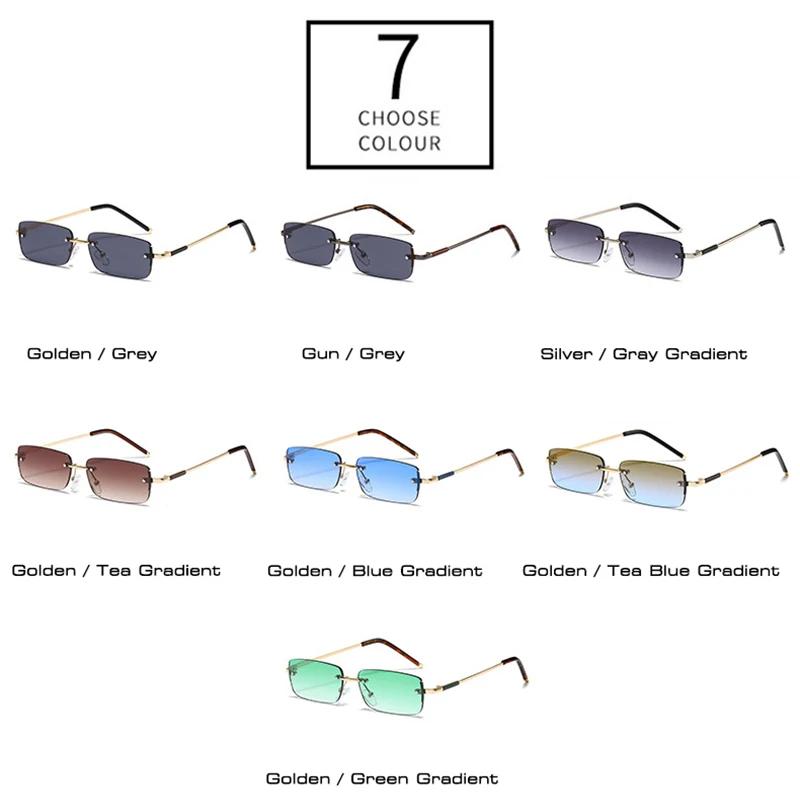  Fashion Rectangle Women Sunglasses Vintage Rimless Clear Ocean Gradient Lens Men UV400 Trending Sun Glasses