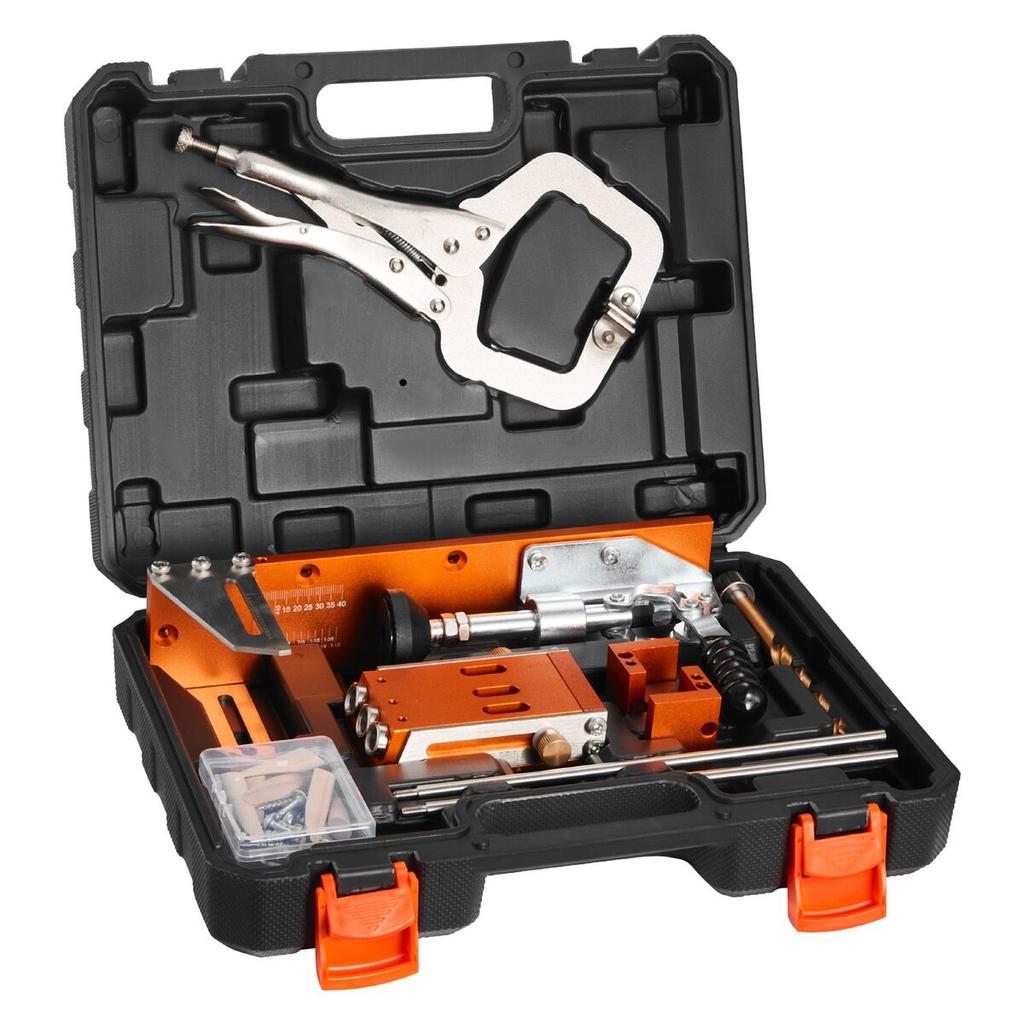 Pocket Hole Jig Kit, 12.7 to 38.1 mm Adjustable, Jig Pocket Hole System with Toolcase, C-Clamp, Step Drill, Hex Wrench, Drill Stop Ring, Square Drive