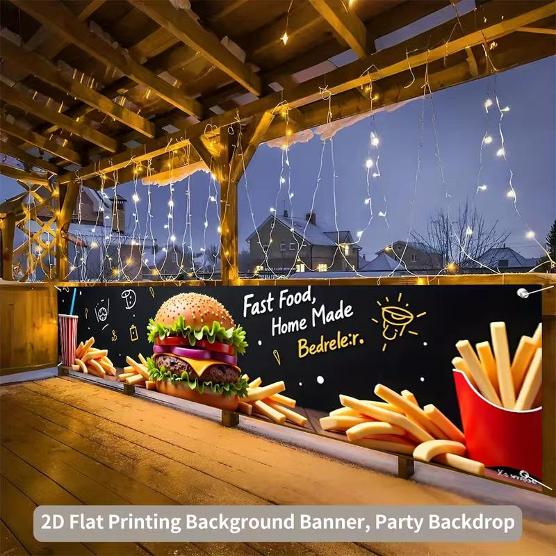Banner Sfondo 2D Burger Patatine Fast Food per Festa BBQ Estiva