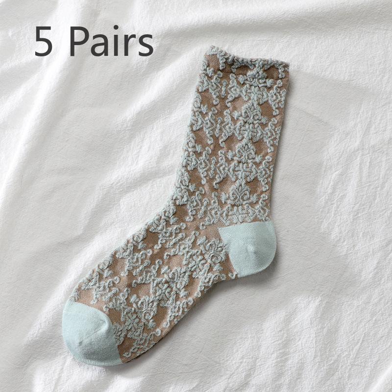 5 Pairs of Ladies Autumn and Winter New Style All Match National Wind Tube Socks