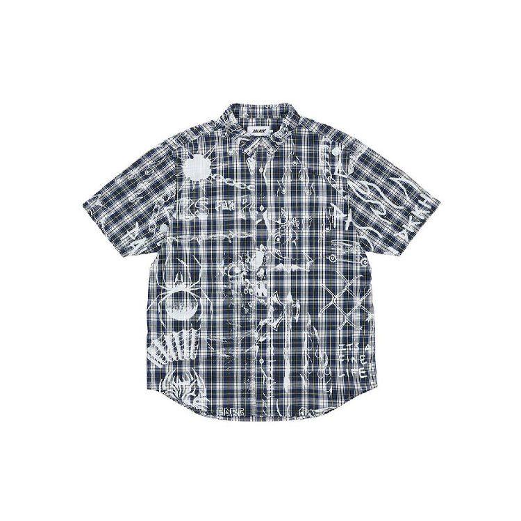 

Palace X Lotties Collaboration Floral Hand-Painted Plaid Short Sleeve Shirt Unisex Shirts Light-Blue P20SHT001 S