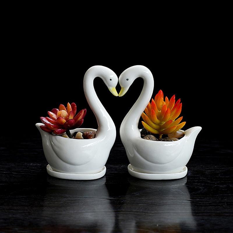 Swan Ceramic Flower Pot Flower Container Vase Pot Ornament Succulent Planter Pot For Table Centerpiece Decors Office Home Bonsai