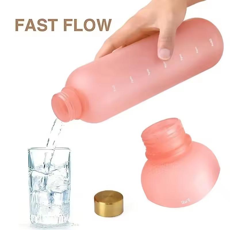 1L Large Capacity Water Bottle Copper Lid Plastic Water Cup with Time Marker Outdoor Sports Cycling Bicycle Bottle Student Cup