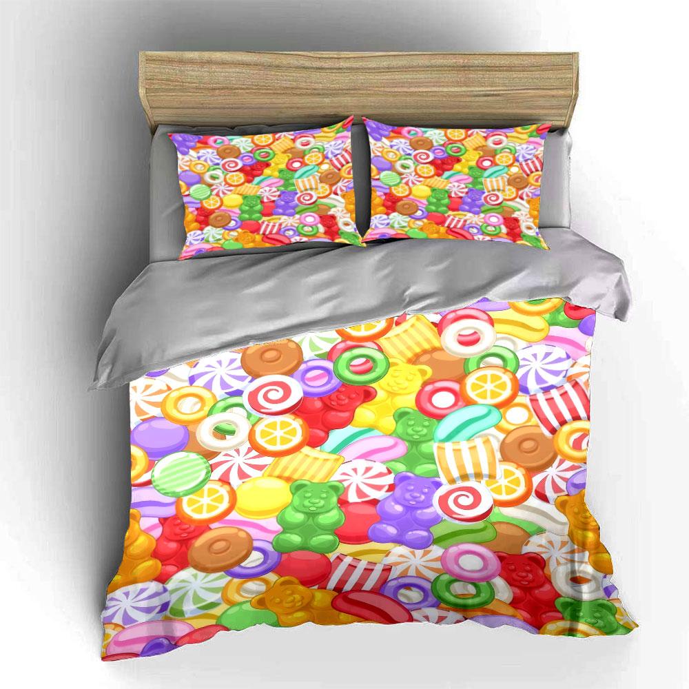 Candy Themed Decorative Set Bedding Set with 1 Duvet Cover 2 Pillowcases Single Double King Queen Gift