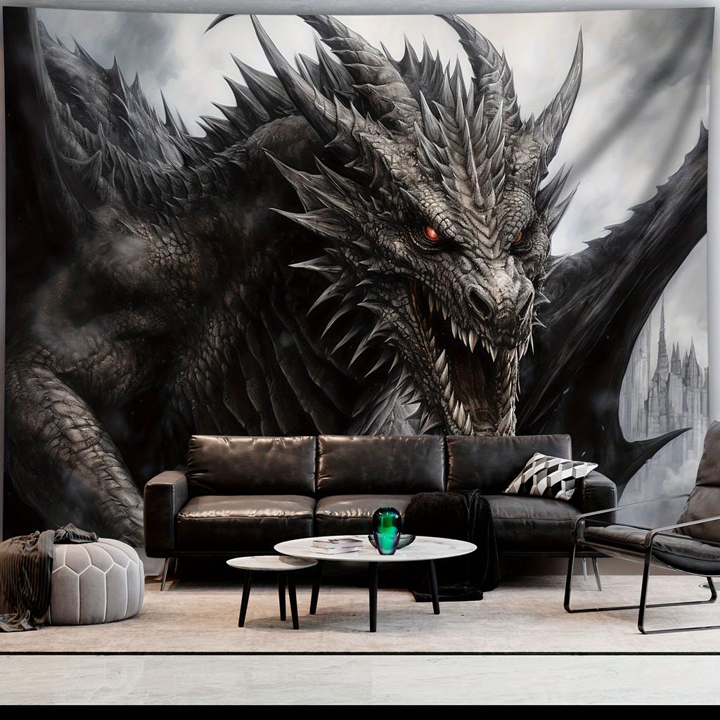Mighty Black Dragon Tapestry - Perfect Home Decoration, Adding Fantasy and Power to Your Living Space