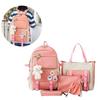 5Pcs School Bags Set Large Capacity Shoulder Bag Stationery Bag Coin Purse Canvas Student Bags Set for Boys Girls Pink