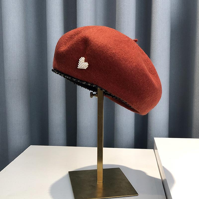 Liebe Herz Wolle Baskenmütze Koreanische Mode Frauen Beanie Hut Hohe Qualität Weibliche Herbst Winter Gesicht Kleine Künstler Maler Hut