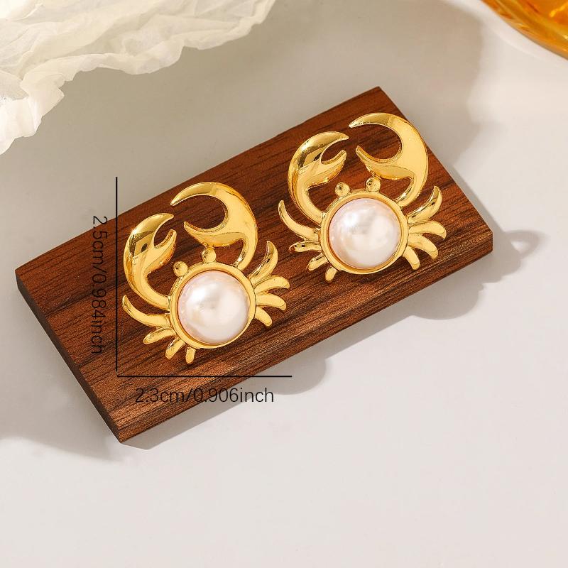 Fashion Stainless Steel Pearl Earrings For Women Geometric Irregular Metal Stud Earring Trendy Jewelry Gift