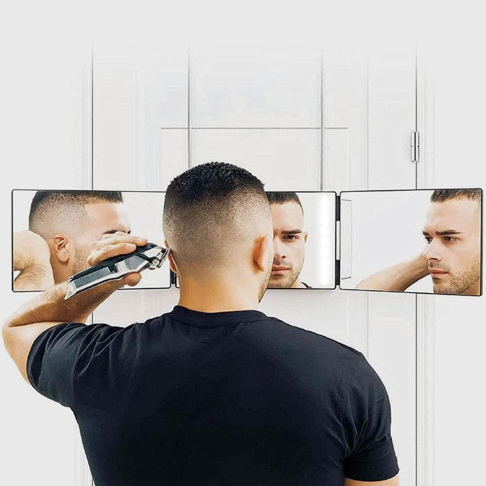 Trifold Mirror LED Makeup Mirror 3 Way Mirror for Self Hair Cutting Lightweight Portable Adjustable 