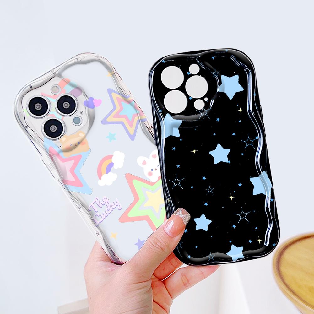 Cute Cartoon Pattern Cream Texture Casing Wavy Edge Soft Silicone Cover Phone Case for Samsung