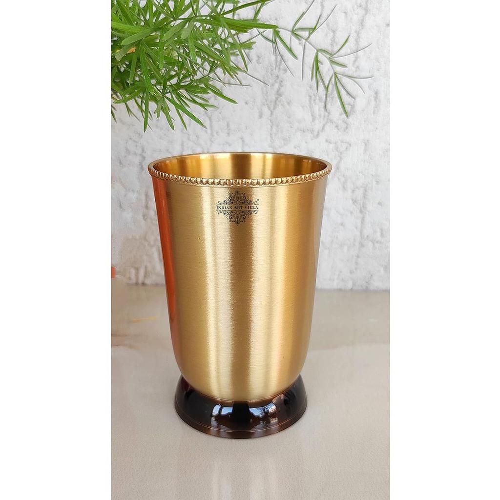 Pure Brass Matt Finish Glass/Tumbler with Black Bottom, Serveware & Drinkware, Ayurveda Healing, Volume-270 ML, 2 Piece