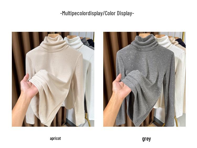 Women's Sequined High-Collar Brushed Corduroy Long Sleeve Shirt - 270g