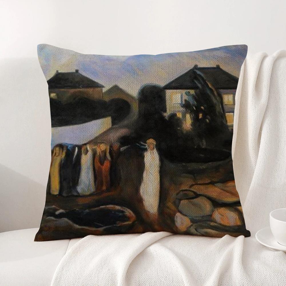 E-Edvard M-Munch Anxiety Cushion Cover Summer Coolness Linen Fabric Double-Sided Printing Pillow Case Sofa Home Decor Gift