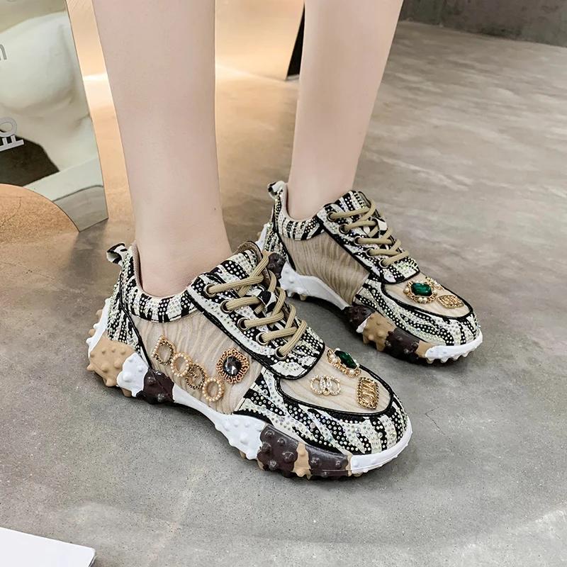 Women Shoes  Rhinestone Women Sneakser Diamond Breathable Luxury Designers Casual Thick Bottoms Dad Shoes Zapatos Mujer 2024