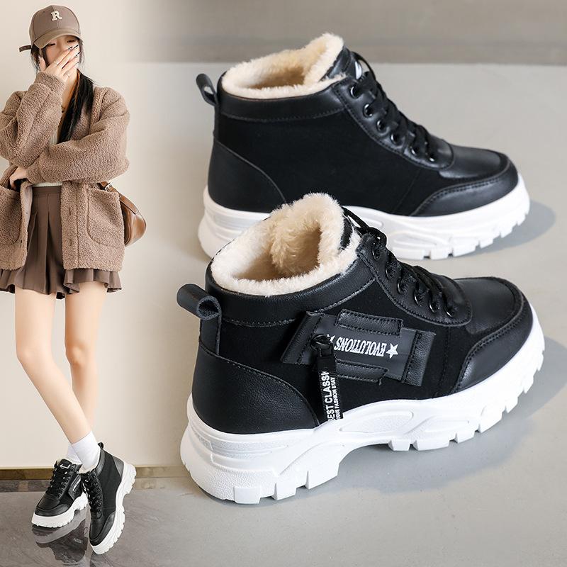 Soft leather snow boots, piled and thickened 22 winter new non-slip high-top cotton shoes, Martin cold-proof inner height increase