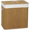 3 Section Laundry Basket with Lid, 144L Bamboo Laundry Hamper with Handles, Removable and Washable Liner, Brown