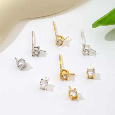 Copper-plated 18K Real Gold Pearl Earrings Accessories, Micro-inlaid Zircon Princess Stud Earrings DIY Jewelry Set A68