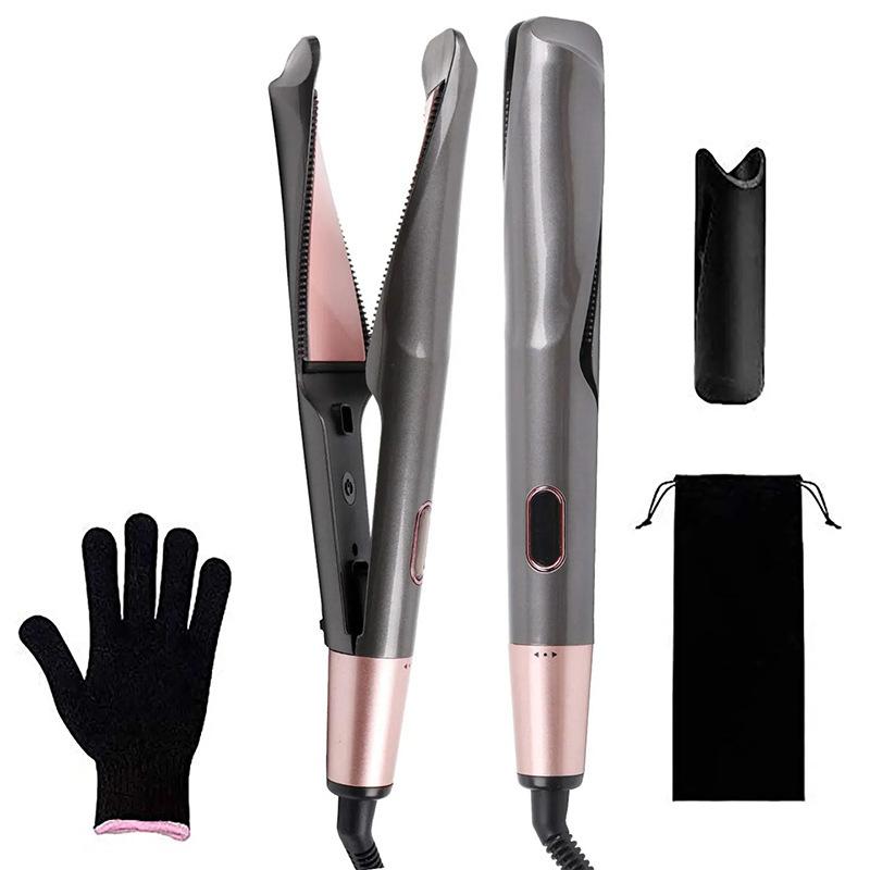2‑in‑1 Twist Oblique Plate Hair Straightener Curler, LCD Display Rotatable Tail Temp Control Flat Iron