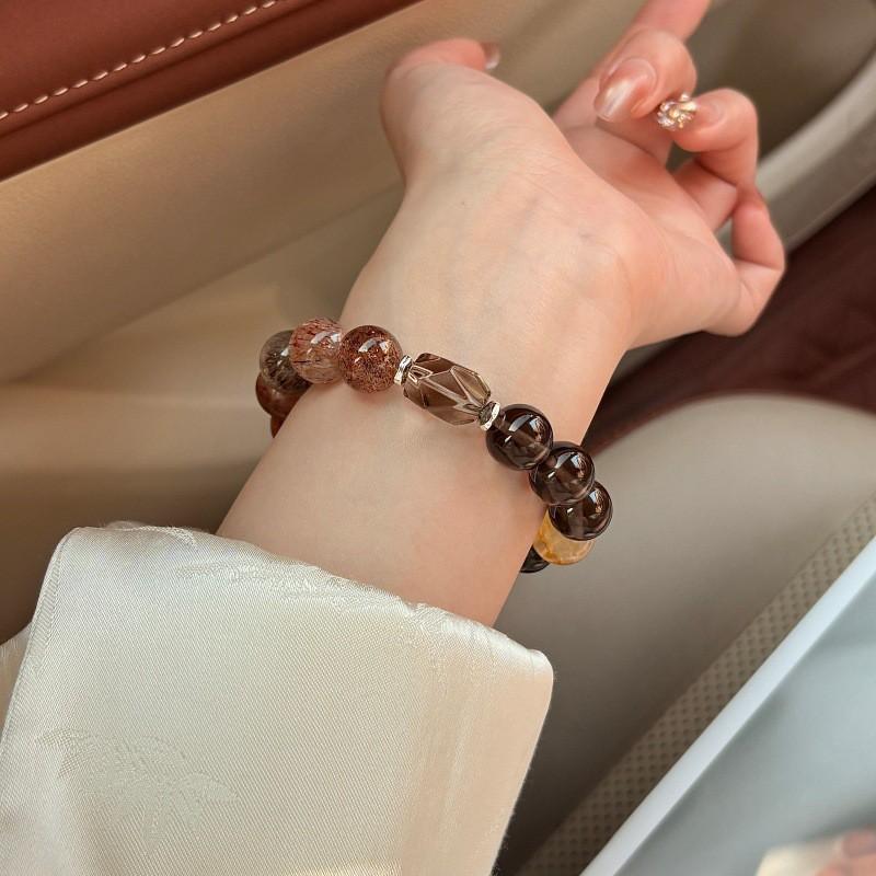 Natural Red Garden Quartz Black Super Seven Crystal Beaded Bracelet French Style Womens Jewelry