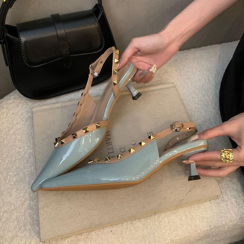 Fashion Shallow Fashion Rivet Elegant Women Low Heel Pumps Shoes Spring Summer Female Buckle Strap Footwear Thin Heels Shoes For Ladies