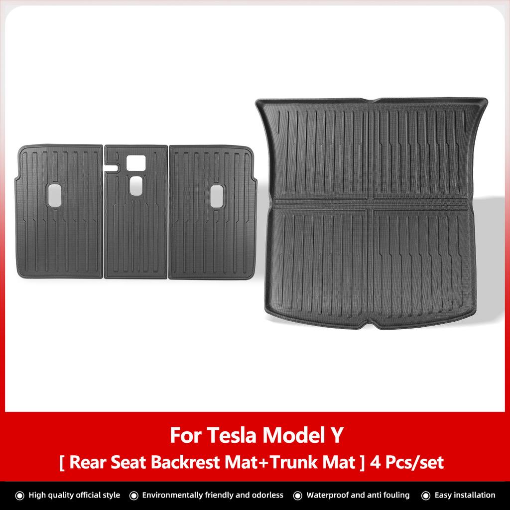 LUCKEASY For Tesla Model Y Rear Seat Backrest Protective Pad Trunk Mat Anti-Kick Pad Car Interior Accessories 2021-2024