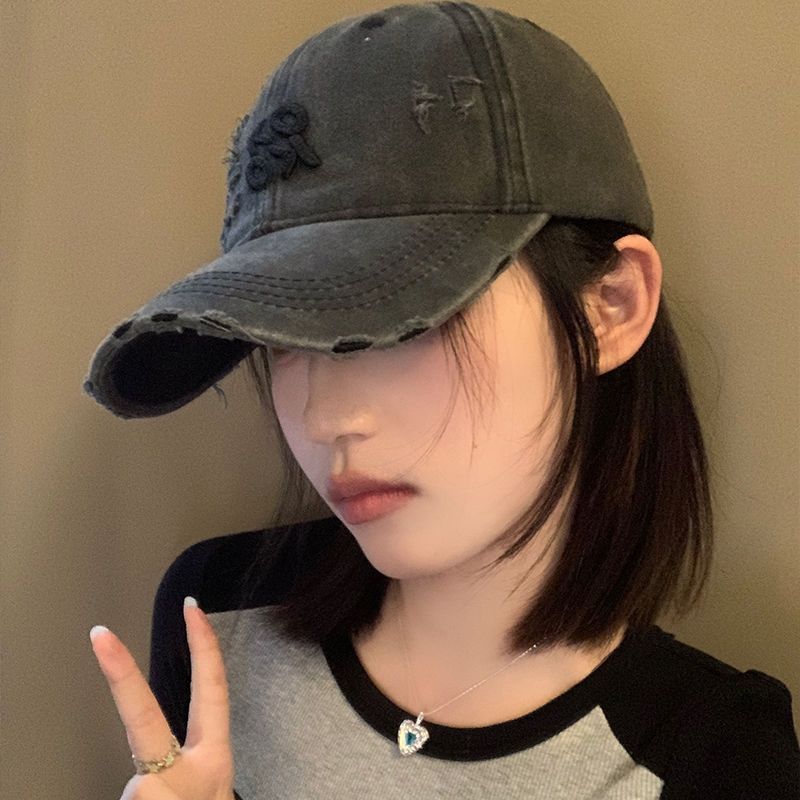 Vintage Distressed Baseball Cap for Women Spring Summer Washed Cotton Adjustable Snapback Hat Fashion Trendy Small Face