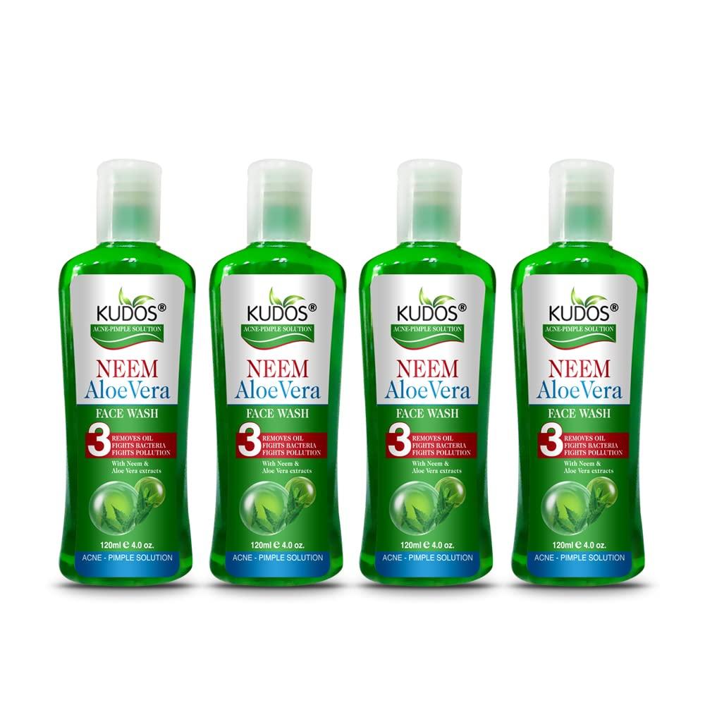 Kudos Neem Aloe vera Face Wash - Neem Face Wash Cleanser For Acne And Pimples - Complete Face Care - 120ml (Pack Of 4)