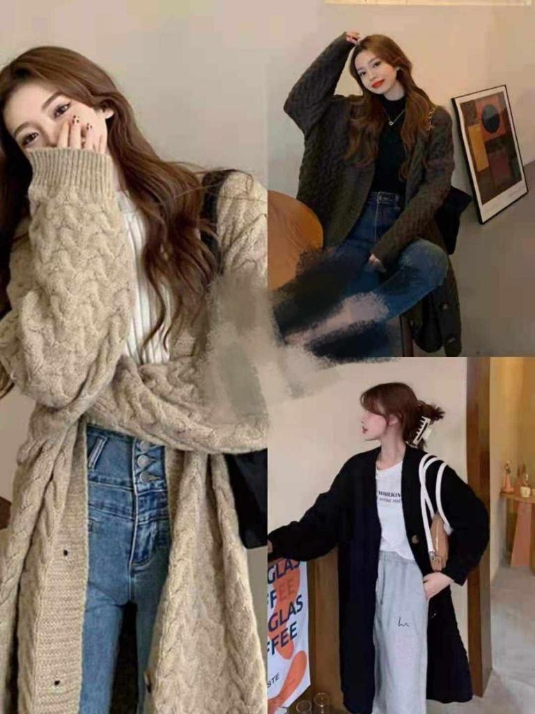Women's Mid-Length Retro Knit Cardigan: Cozy, Loose Autumn/Winter Sweater Coat