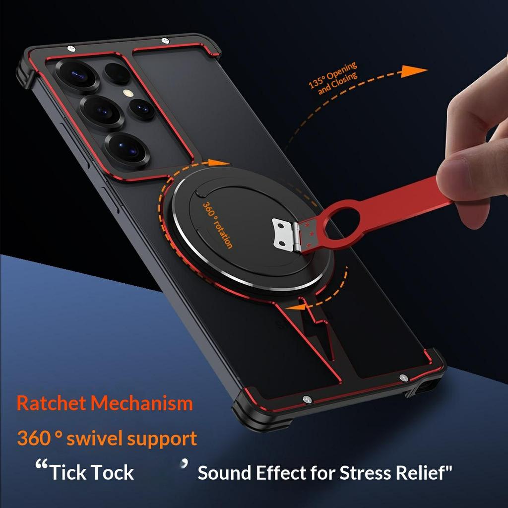 For Samsung Galaxy S25 Ultra Magnetic Case Aluminium Alloy Frameless Phone Cover with Kickstand