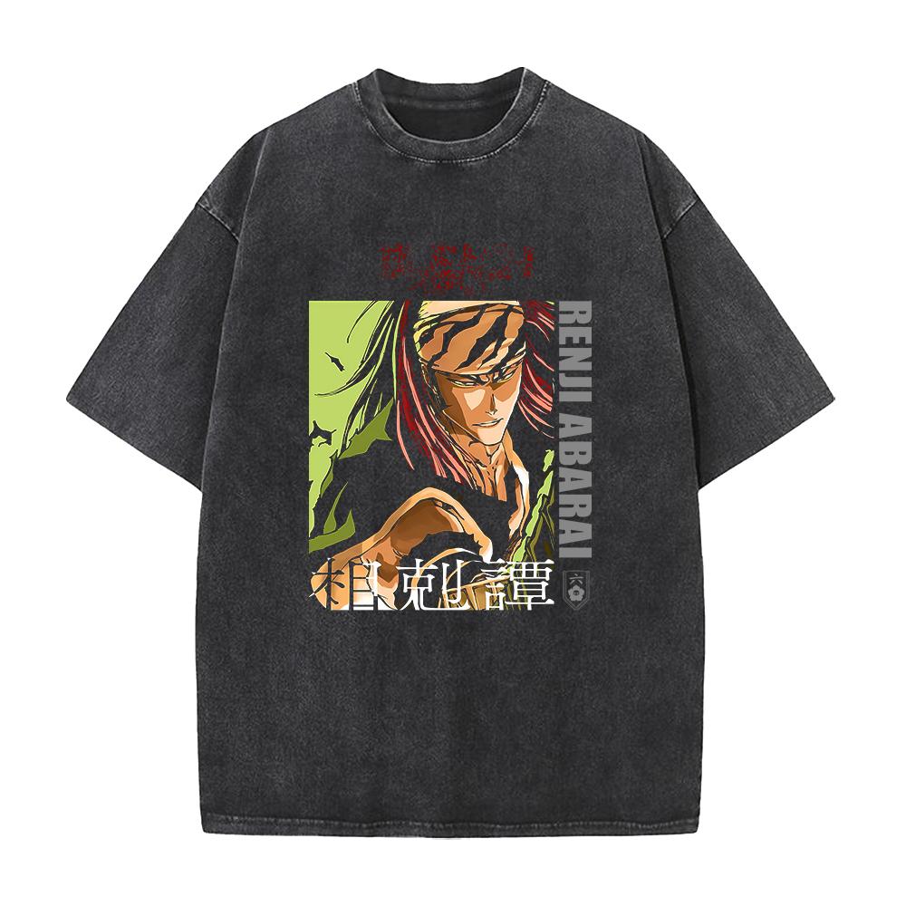 Heißer Anime BLEACH Abarai Renji Grafik T-Shirt Herren Gewaschene Baumwoll-T-Shirts Übergroßes Freizeit-Tee Harajuku Männlich Vintage T-Shirt