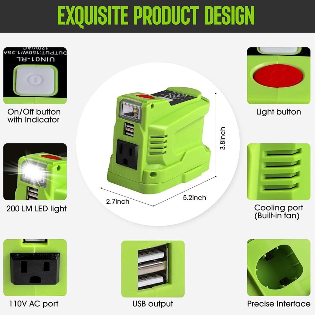 150W Power Supply Inverter for Ryobi 18V, TEPULAS DC 18V To AC 120V Power Inverter Generator, Power Source USB Phone Charger Adapter for Ryobi w/AC