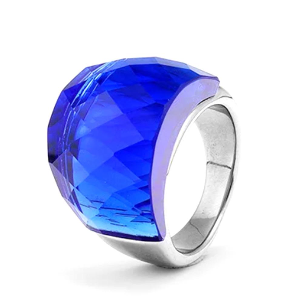 Titanium Steel Bold Gradient Ring Semi-Transparent Multi-Color Zircon Jewelry Edgy Stackable Everyday Accessories