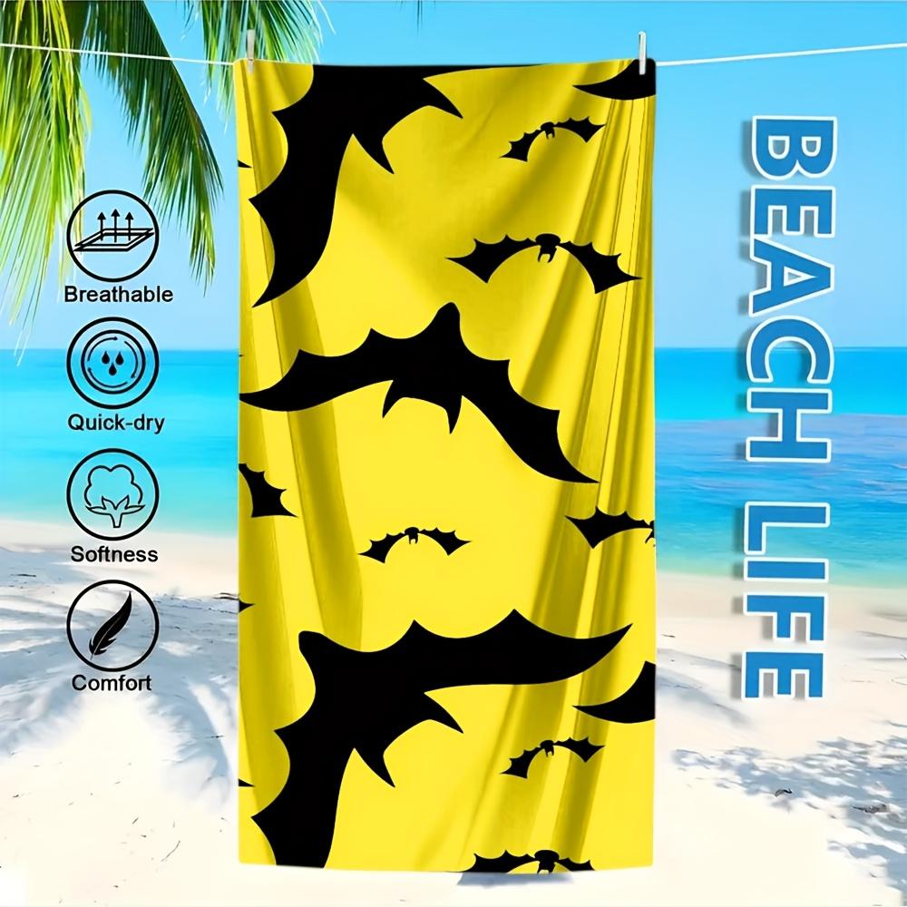 

1pc Bat Print Yellow Beach Towel Polyester Quick Dry Lightweight Soft Towel for Swimming Surfing Camping Travel W30*H60(CM)
