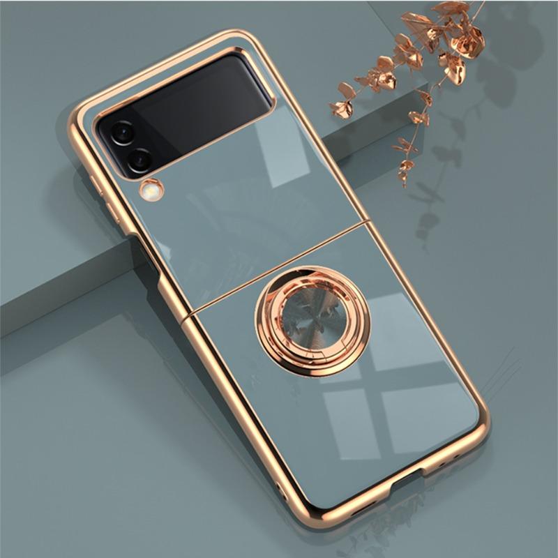 Suitable for Samsung Galaxy Z Flip6 Electroplated Mobile Phone Case ZFlip3 Ring Bracket Magnetic Car Protection Case