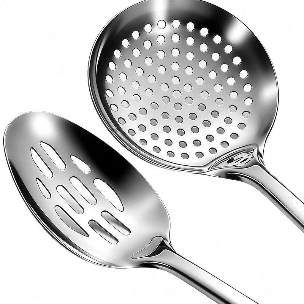 1Pcs Stainless Steel Colander Filter Spoon Multifunctional Oval Oil Skimmer Scoop Long Handle Ramen Scoop Kitchen Utensils