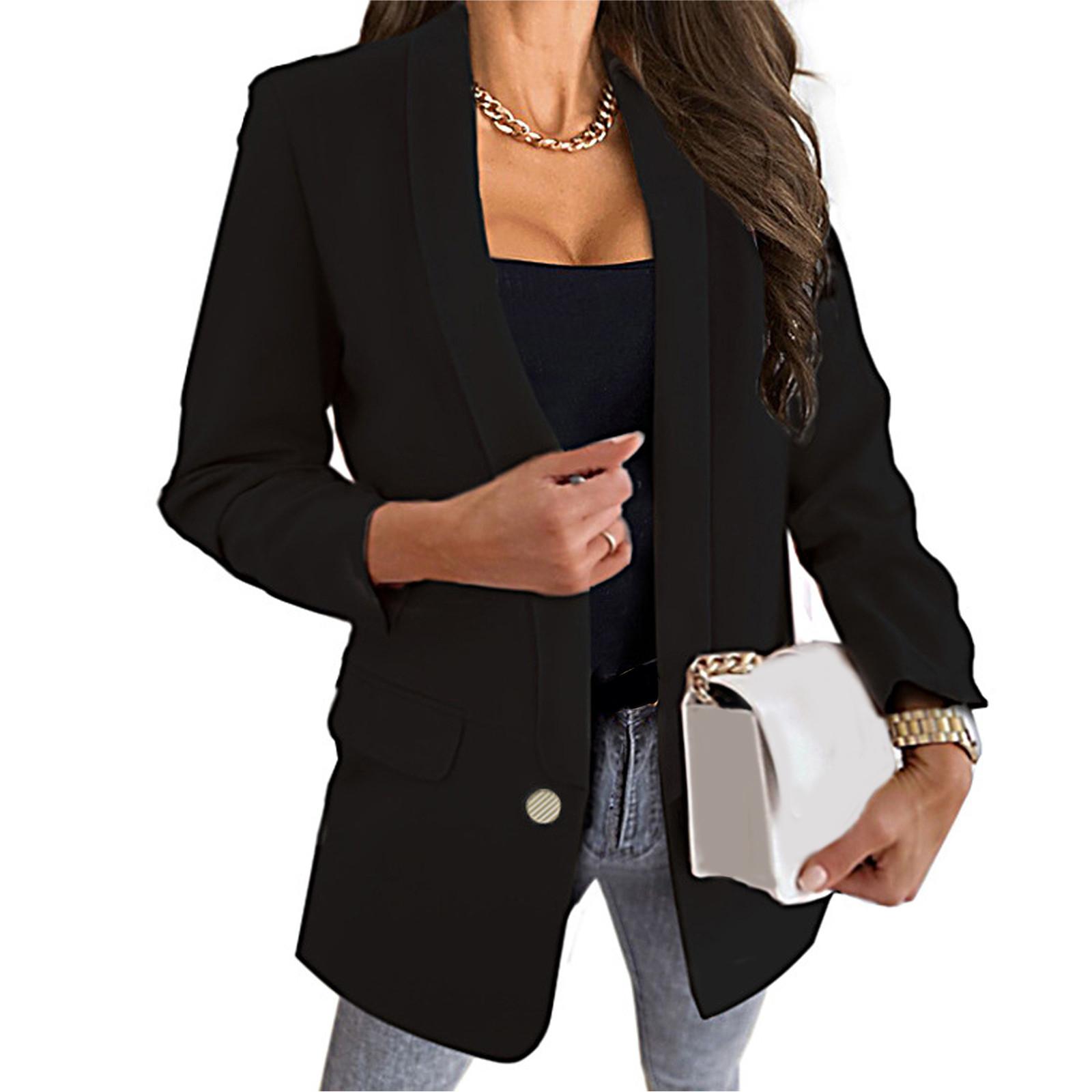 

Fashion Women Color Casual Suit Temperament Button Long-sleeved Jacket XL чорний