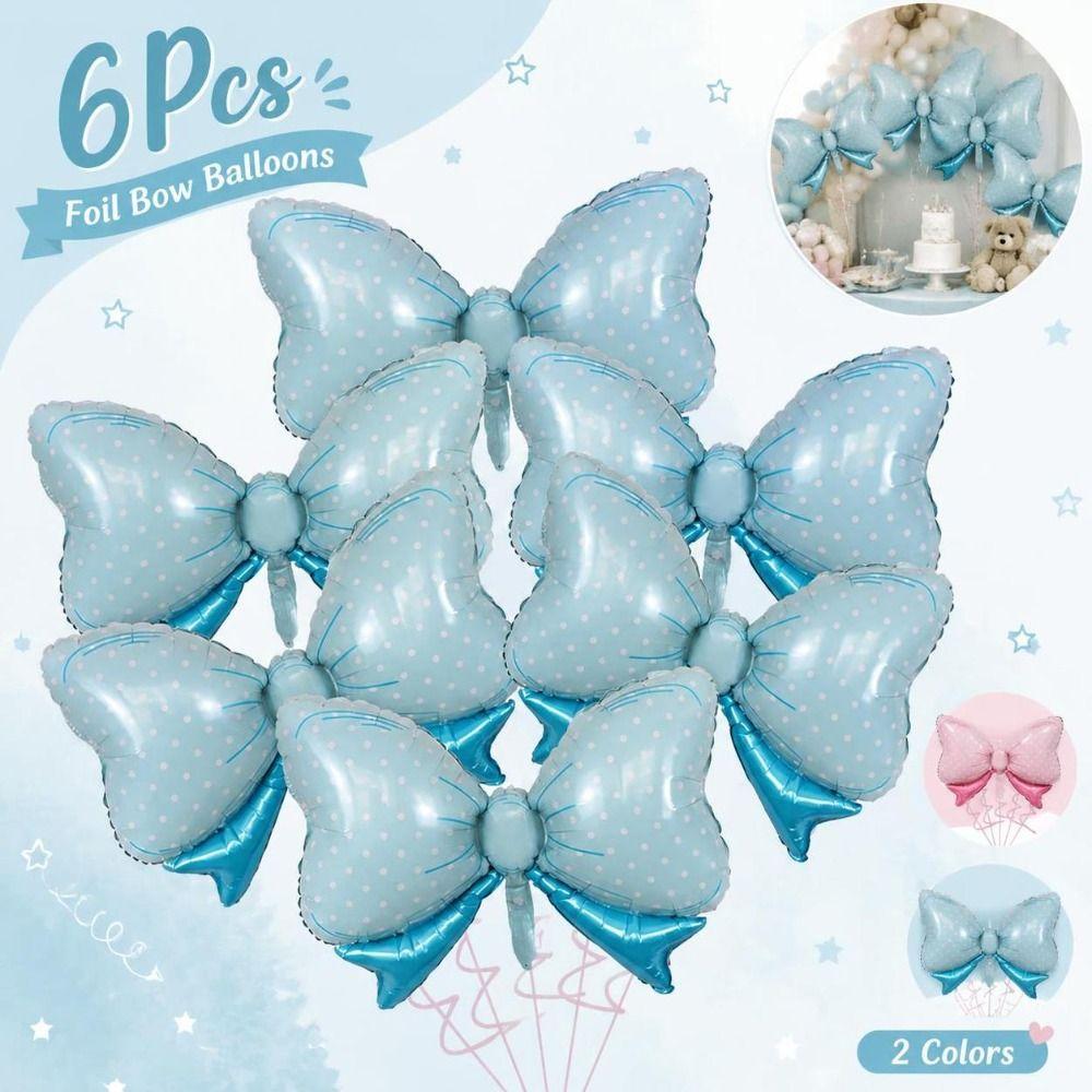 6Pcs Reusable Aluminum Foil Balloons Blue Pink Party Balloons Bow Balloons Birthday Party