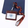 Fashion Genuine Leather ID Holder Business Staff Job Number Card Holders with Lanyard Bus Card Cover Student Worker Employee Card Case