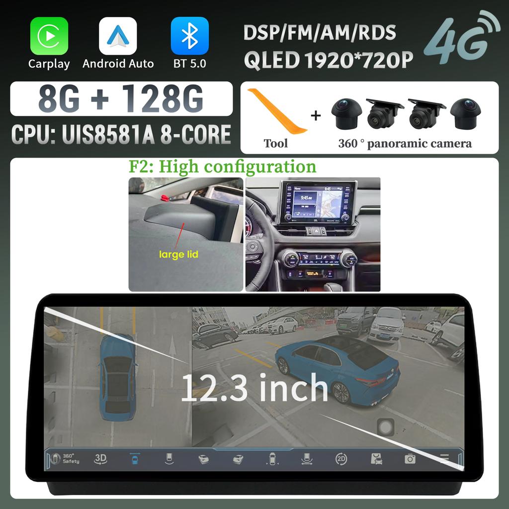 12.3inch Car Radio For Toyota RAV4 2020-2022 Multimedia Navigation Stereo 4G Wireless Bluetooth Carplay Touch Head Unit Screen