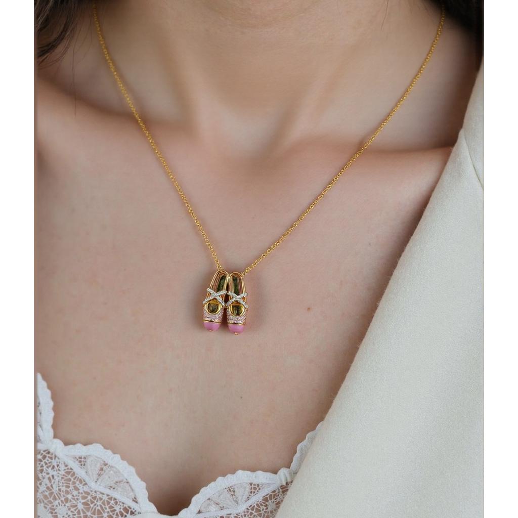 Dainty Ballet Shoe Pendant Necklace With Elegant Crystals Accent Elegant Jewelry Decoration for Trendy Women Girls