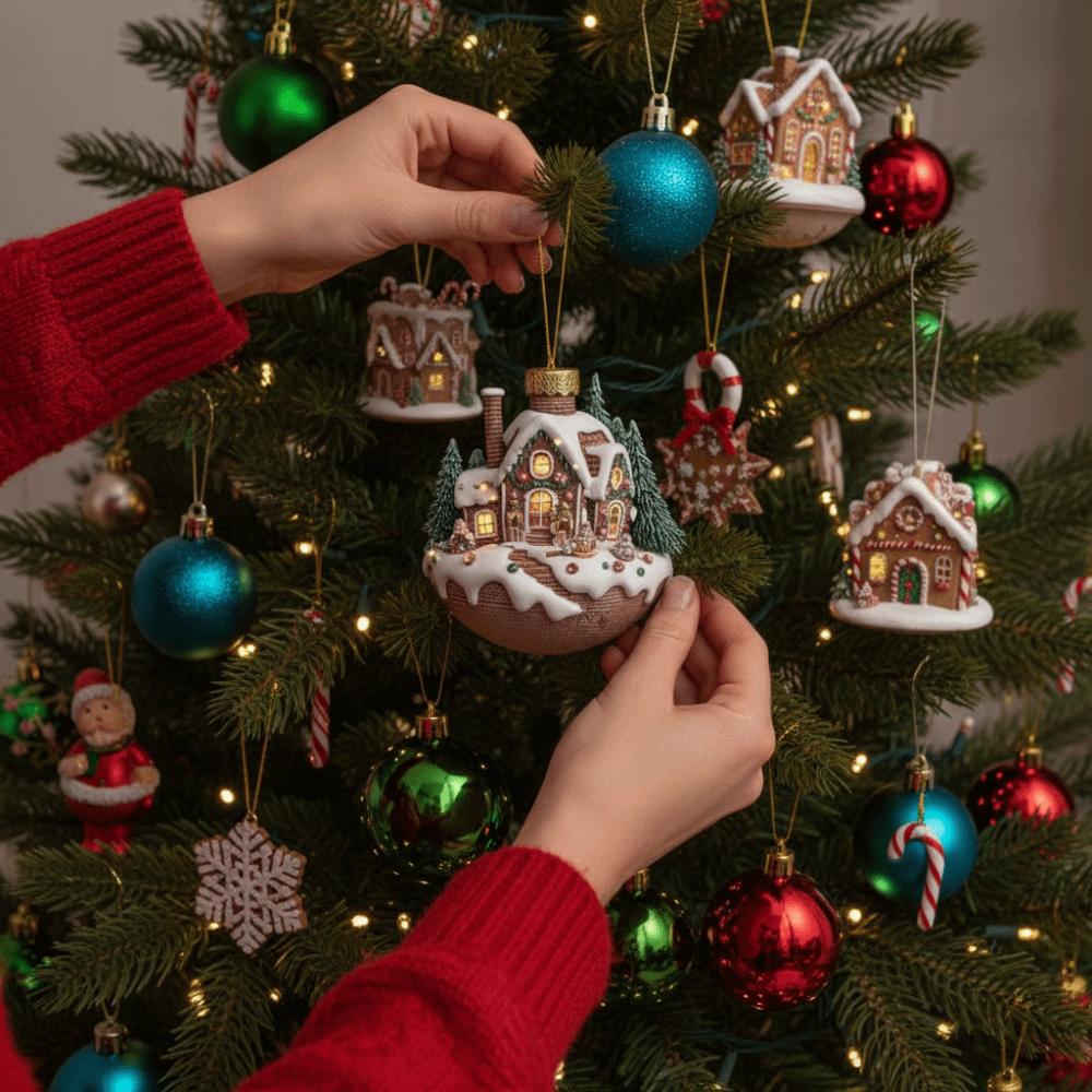 Snow House Christmas Hanging Pendant 2D Flat Chocolate Mug Car Coffee Cup Pendant Acrylic Bag Charms Xmas Tree Hanging Ornament