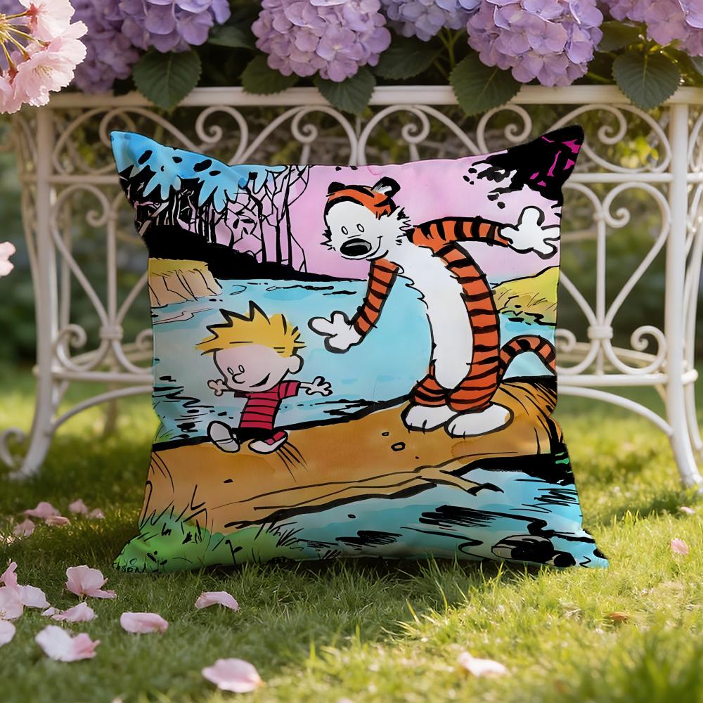 Kreskówka C-Calvin i H-Hobbes Poszewka na Poduszkę Dom i Samochód Dwustronna Poszewka: Dwustronny dla najwyższego komfortu