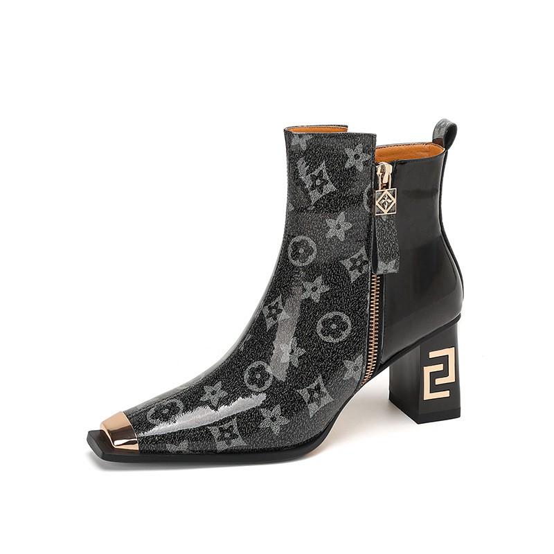 Dames Chelsea Boots Firkantet Tå Blokhæl Printet Farveblok Ankel Efterår Vinter