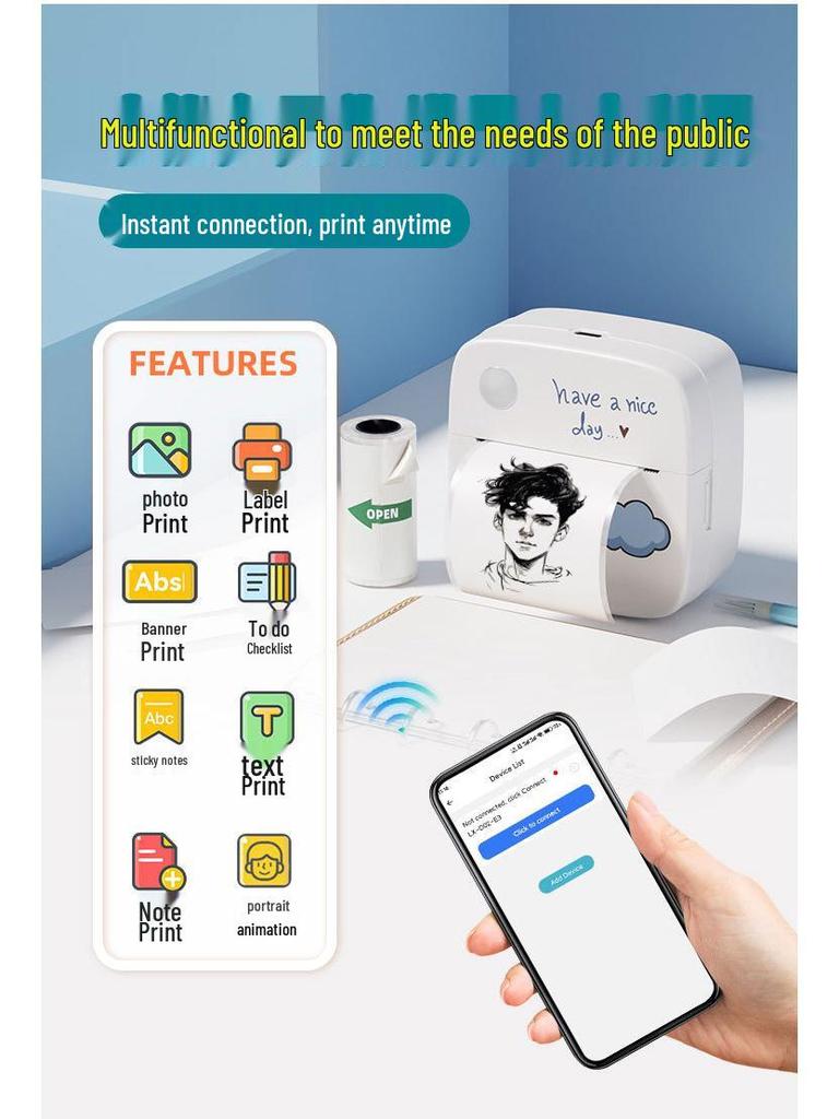 Compact Portable Thermal Printer for Labels & Photos - Mistake-Free Pocket Home Printer
